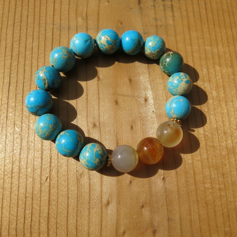 Blue Turquoise and Citrine Gemstone Bracelet